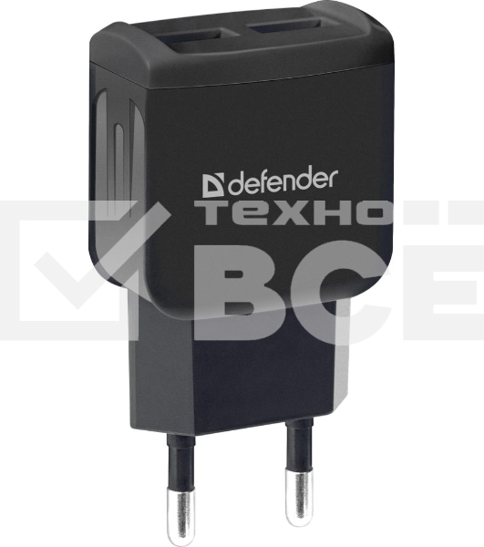 Сетевой адаптер Defender 2xUSB, 5V/2.1А, черный, пакет (EPA-13)