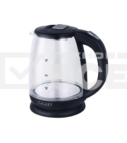 Чайник электрический Galaxy Line GL 0554, черный, стекло, 2000 Вт, 1,8 л, LED-подсветка, шкала уровня воды, корпус из термостойкого стекла