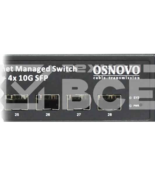 Гигабитный L3 PoE коммутатор на 28 портов, 24 *10/100/1000 Base-T PoE, 4*10G SFP+ Uplink, PoE на порт до 30W, суммарно до 400W OSNOVO