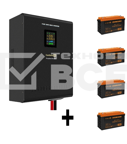Комплект Источник бесперебойного питания EX296004RUS + батарея 120Aч EX285657RUS 4шт ExeGate FineSine SX-5000.LCD.AVR.2SH.T + батарея ExeGate HRL 12-120 (12В, 120Ач) 4шт