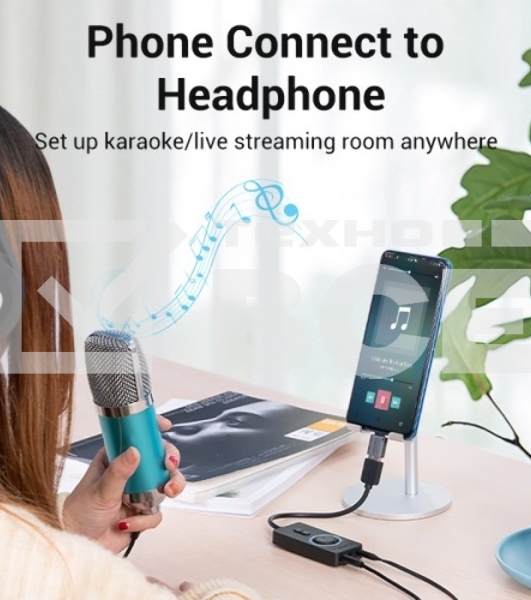 Внешняя звуковая карта Vention USB c регулятором громкости Черная