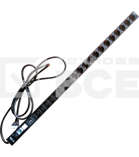 Вертикальный блок розеток, 4xC19 + 20xC13, 250V, 32A, A/V-метр, шнур 3 метра, вилка IEC309