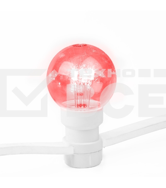 Гирлянда LED Galaxy Bulb String 10м, белый КАУЧУК, 25 ламп*6 LED КРАСНЫЕ, влагостойкая IP65