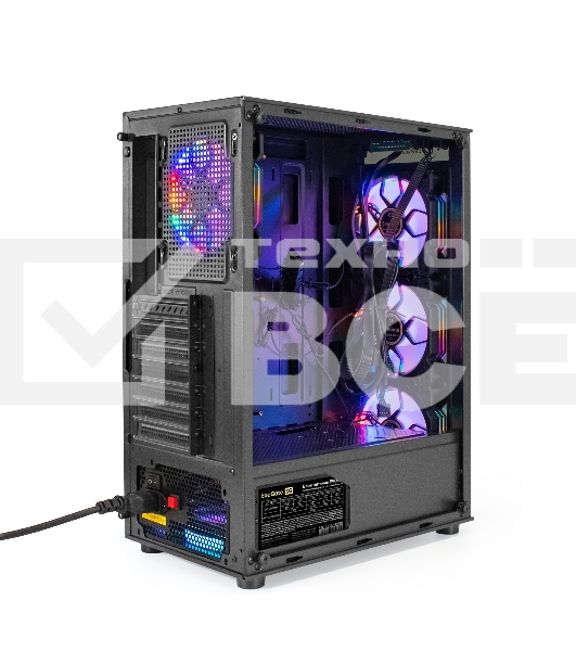 Компьютерный корпус Miditower ExeGate i3 BASE-EVO800 (ATX, БП EVO800RGB с вент. 12 см, с окном, 1*USB+1*USB3.0, аудио, 4 вент. 12см с RGB подсветкой)