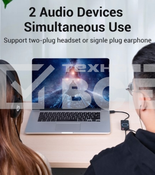 Внешняя звуковая карта Vention USB c регулятором громкости Черная
