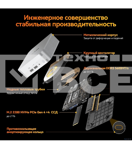 Мини ПК GEEKOM A8, GMA8R98945HS -321-EU, AMD Ryzen 7 8945HS, 32GB+1TB, WIN11 Pro