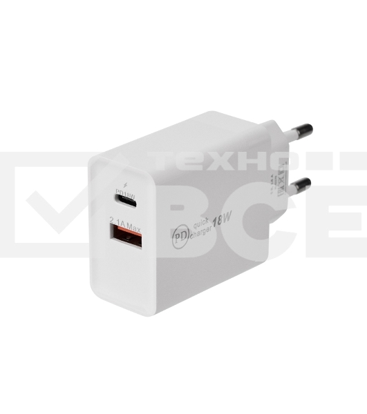 Сетевое зарядное устройство Rexant Type-C + USB 3.0 с Quick charge, белый