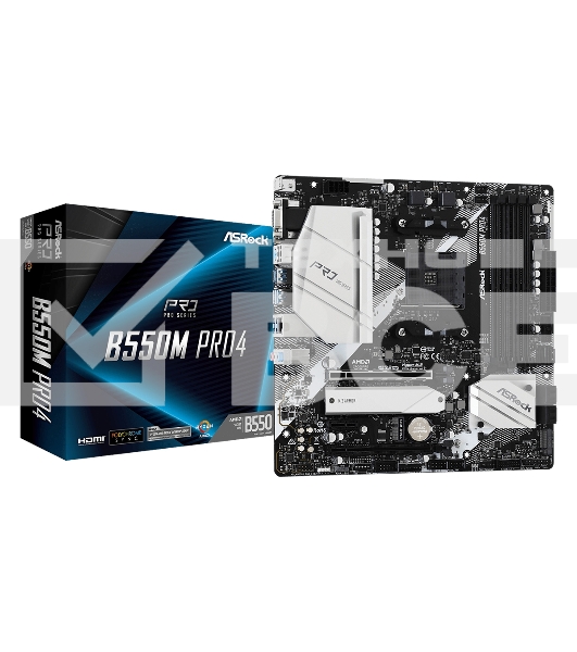 Материнская плата ASRock B550M Pro4, AM4, AMD B550, 4xDDR4, 6xSATA, 2xM.2, 1xPCI-E 3.0 x16, 1xPCI-E 4.0 x16, 1xDisplayPort, 1xHDMI, 1xVGA, 1x 1Gb LAN, 3x3.5 мм, 7.1, Micro-ATX