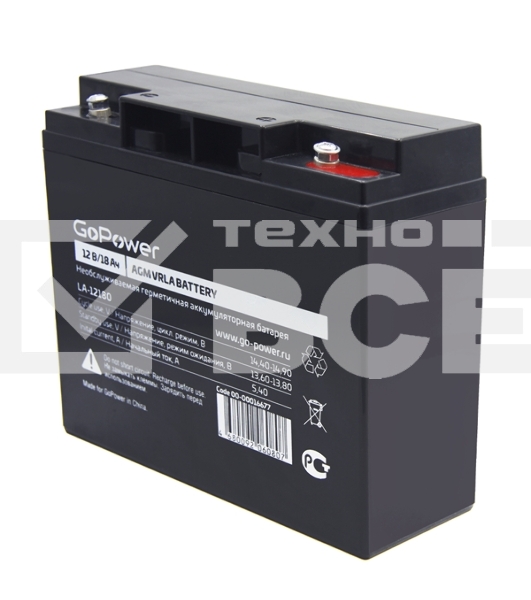 Аккумулятор свинцово-кислотный GoPower LA-12180 12V 18Ah (1/2)