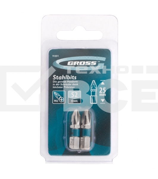 Набор бит GROSS РН2x25, сталь S2, 2шт 11351