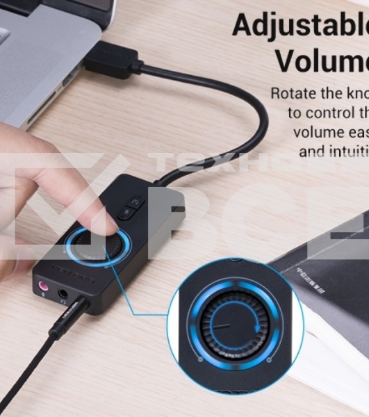 Внешняя звуковая карта Vention USB c регулятором громкости Черная