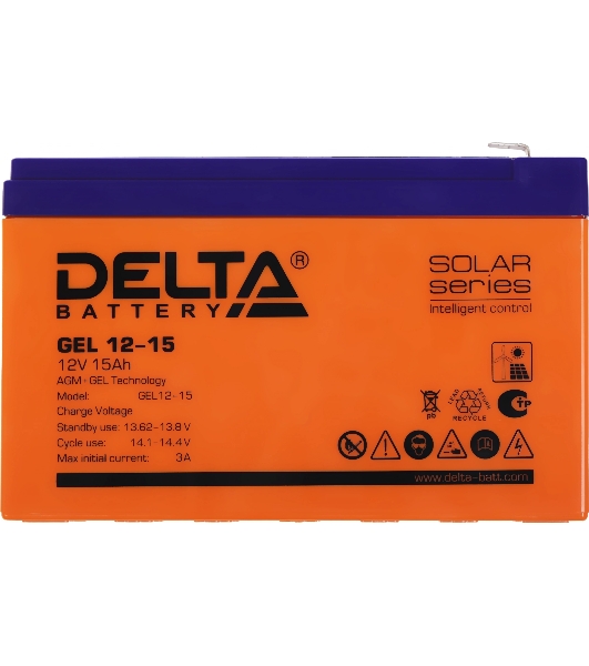 Батарея Delta GEL 12-15 (12V/15А·ч) свинцово- кислотный аккумулятор