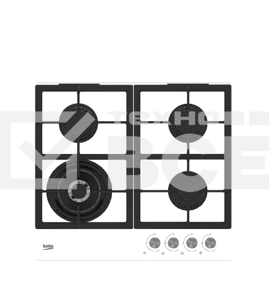 Встраиваемая газовая варочная поверхность Beko HILW64225SW, Белый