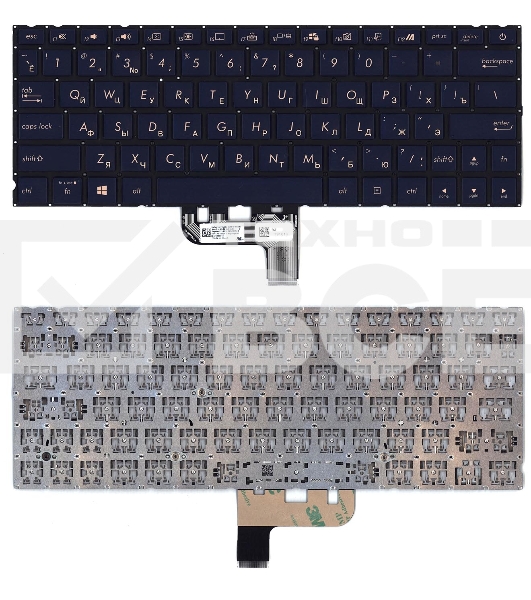 Клавиатура для ноутбука Asus Zenbook UX334FAC темно-синяя с подсветкой