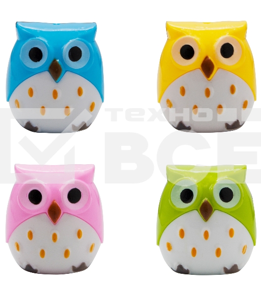 Точилка для карандашей ручная Silwerhof Owl Солнечная коллекция 2 отверстия пластик ассорти коробка