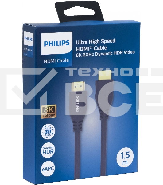 Кабель аудио-видео Philips 8K 60 Гц Ultra HD HDMI (m)/HDMI (m) 1.5м. позолоч.конт. серый