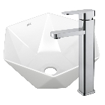 Раковина накладная со смесителем (на столешницу BAU Crystal 40х40, белая + смеситель Hotel Still, нержавеющая сталь), фото 1