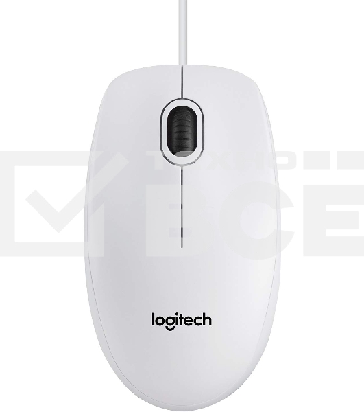 Мышь проводная Logitech B100 белый, 1000 dpi, USB, кнопки - 3