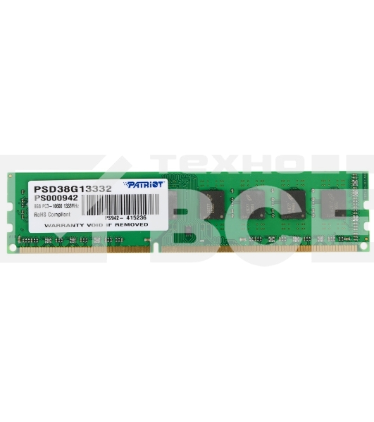 Оперативная память Patriot, DDR3, 8GB (1x8 GB), 1333 MHz, CL9, DIMM