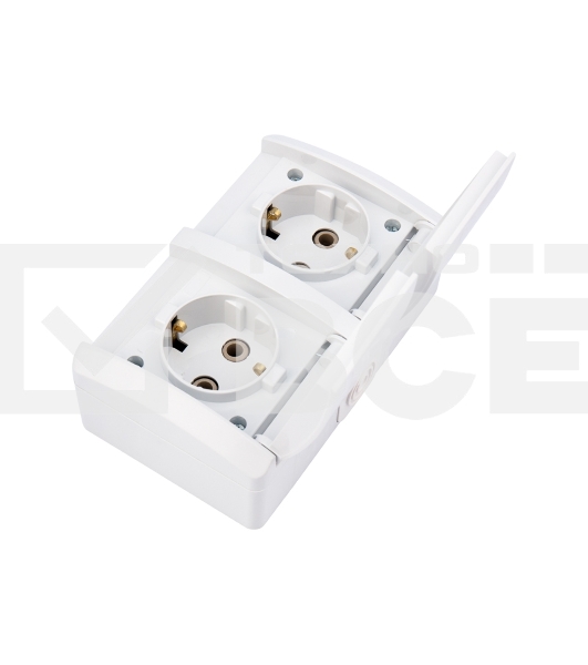 Блок горизонтальный 2 розетки (керамика) INDUSTRIAL IP54 с заземлением, о/у, белый KRANZ