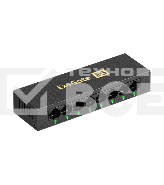 Коммутатор неуправляемый ExeGate EDES-1008D (8-портовый UTP 10/100Mbps, металлический корпус, с функцией энергосбережения (EEE), настольный/настенный)