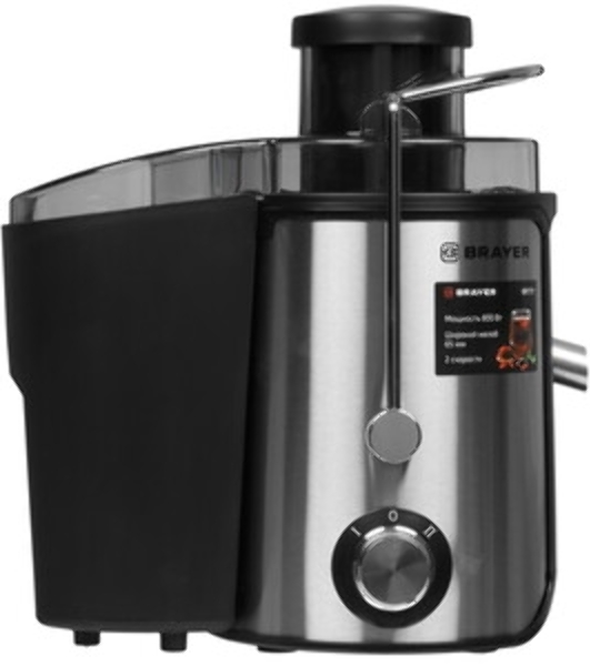 Соковыжималка BRAYER BR1711 серебристый, центробежная, 800 Вт, 500 мл, механическое