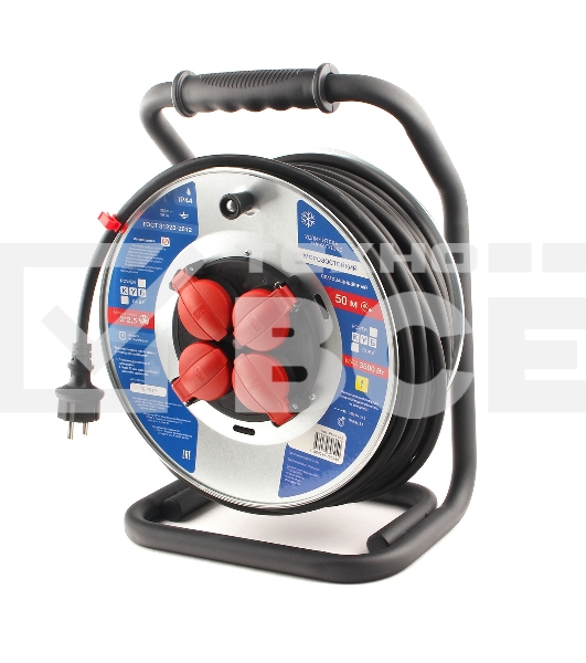 Удл. на мет. катушке “Power Cube” IP44 16А 50м резина 3*2,5мм2 4 роз. с/з