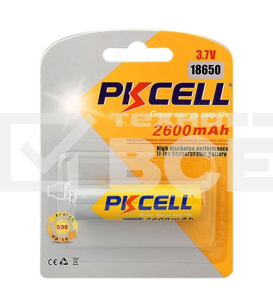 Литий-ионный аккумулятор PKCELL 18650 2600-1B тип - 18650 1 шт в блистере, без защиты