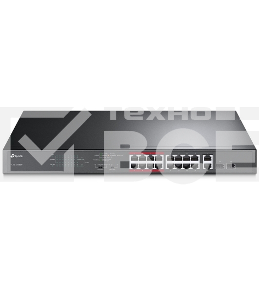 Коммутатор TP-LINK TL-SL1218MP Неуправляемый коммутатор PoE на 16 портов 10/100 Мбит/с и 2 гигабитных порта