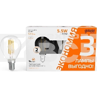 Лампа светодиодная Gauss Basic 1051116T 5.5Вт цок.: E14 шар 240B 2700K св. свеч. белый. теп. (упак.:3 шт)