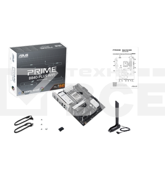Материнская плата ASUS PRIME B840-PLUS WIFI, AM5, AMD B840, 4xDDR5, 4xSATA, 3xM.2, 1xPCIe 4.0 x16, 1xPCIe 3.0 x16, 2xPCIe 3.0 x16, 1xPCIe 3.0 x1, 1xDP, 1xHDMI, 1x 2.5Gb LAN, 8xUSB-A, 3x3.5 мм, 7.1, ATX