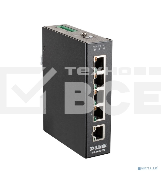Промышленный неуправляемый коммутатор D-Link DIS-100E-5W/A1A с 5 портами 10/100Base-TX, функцией энергосбережения и поддержкой QoS
