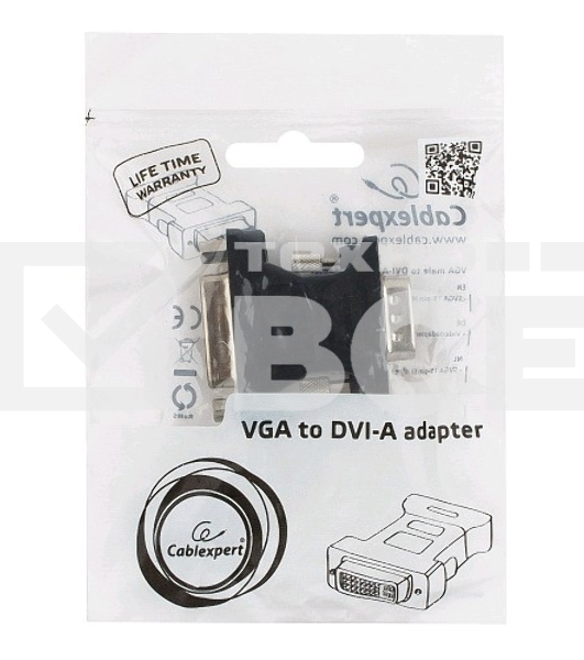 Переходник Cablexpert VGA-DVI, 15M/25F, черный, пакет (A-VGAM-DVIF-01)