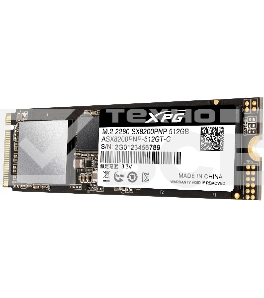 Накопитель SSD ADATA 512GB XPG SX8200 Pro, M.2 2280, PCI-E 3x4, [R/W - 3350/2350 MB/s] 3D-NAND TLC