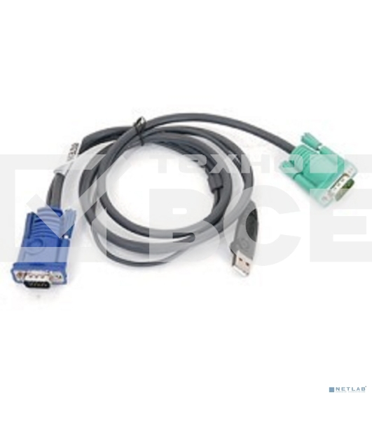 Шнур, мон+клав+мышь USB ATEN, SPHD15=>HD DB15+USB A-Тип, Male-2xMale, 8+4 проводов, опрессованный, 1.8 метр., черный, (2L-5202U)