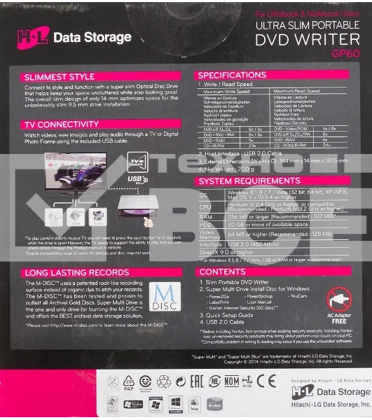 Оптический привод LG DVD-RW ext. Silver Slim Ret. USB2.0