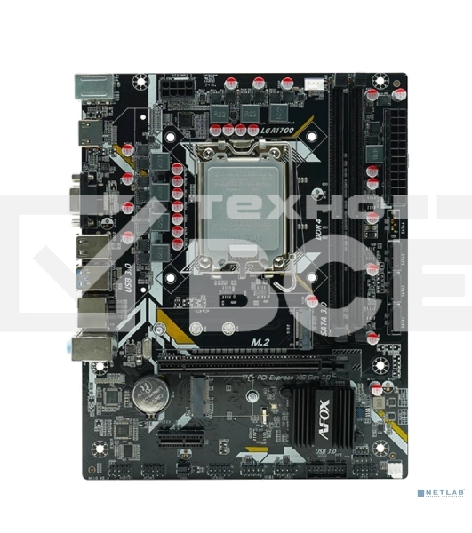 Материнская плата AFOX IH610D4-MA5-V4, LGA 1700, Intel H610, 2xDDR4, 3xSATA, 1xM.2, 1xPCIe 4.0 x16, 1xPCIe x1, 1xminiPCIe, 1xHDMI, 1xD-Sub, 1x 1Gb LAN, 2xUSB-A 2.0, 2xUSB-A 3.2 Gen 1, 3x3.5 мм, 5.1, microATX
