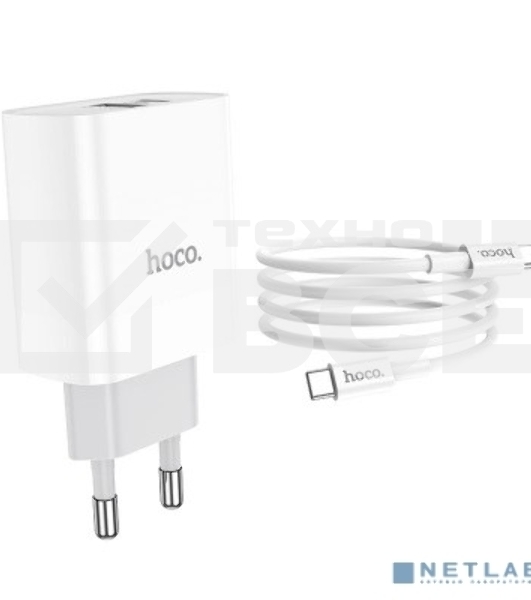Сетевое зарядное устройство HOCO C80A Rapido 1xUSB + 1xUSB-C, 3.1A, 20W, белый