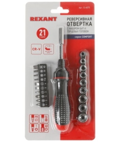 Отвертка шлицевая Rexant SL 3х75 мм, двухкомпонентная рукоятка