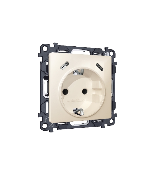 Комплект механизма электрической розетки 2USB С+C 20W с/з на винтовых зажимах 16A-250V ALFA Бежевый глянец QUANT (AP3105, VM165) MA310510