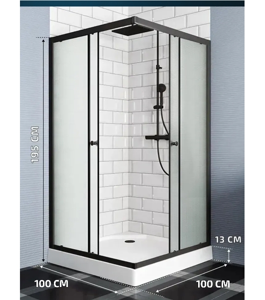 Душевой уголок BAU Stil Hit Black с поддоном 100x100х195, рифленое закаленное стекло, черный профиль