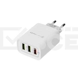 Сетевое зарядное устройство Rexant 3 x USB, 5V, 3 А + 1 А + 1 А, белый