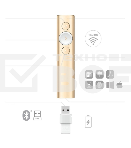 Презентер Logitech Spotlight золотистый, радиоканал, USB, кнопки - 3