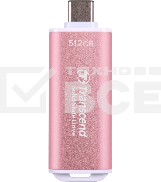 Внешний накопитель SSD Transcend 512Gb ESD300 <TS512GESD300S> (USB3.2 gen 2, Type C, 1050/950Mbs, 3D NAND, 60x20x7.8mm, 9g) розовый