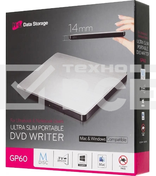 Оптический привод LG DVD-RW ext. Silver Slim Ret. USB2.0
