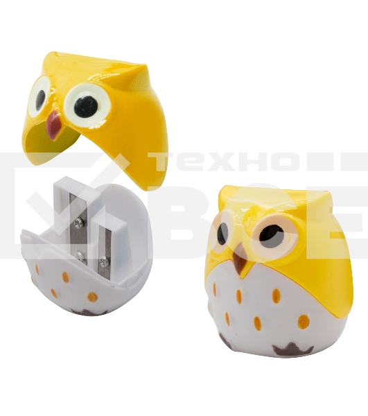 Точилка для карандашей ручная Silwerhof Owl Солнечная коллекция 2 отверстия пластик ассорти коробка