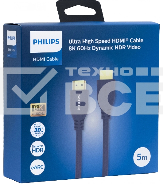 Кабель аудио-видео Philips 8K 60 Гц Ultra HD HDMI (m)/HDMI (m) 5м. позолоч.конт. серый