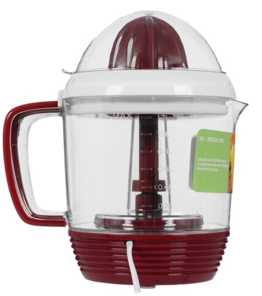 Соковыжималка Scarlett SC-JE50C08 красный/белый, цитрусовая, 25 Вт, 1200 мл, механическое