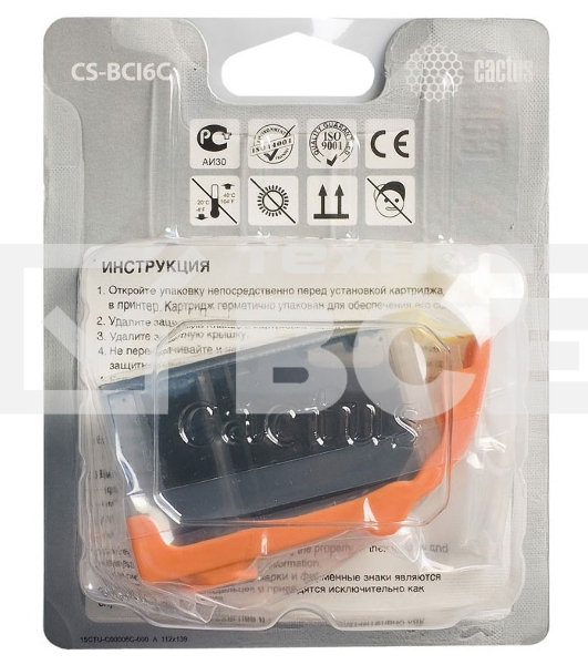 Картридж струйный Cactus CS-BCI6C голубой (12 мл) для CANON S800/ S820/ S900/ S9000; i550/ i560/ i860/ i865/ i905D/ i950S/ i960x/ i965/ i990/ i9100/ i9950; JX500; MP750/ MP760; iP600D/ iP3000/ iP600D/ iP8500; BJC-8200 Photo