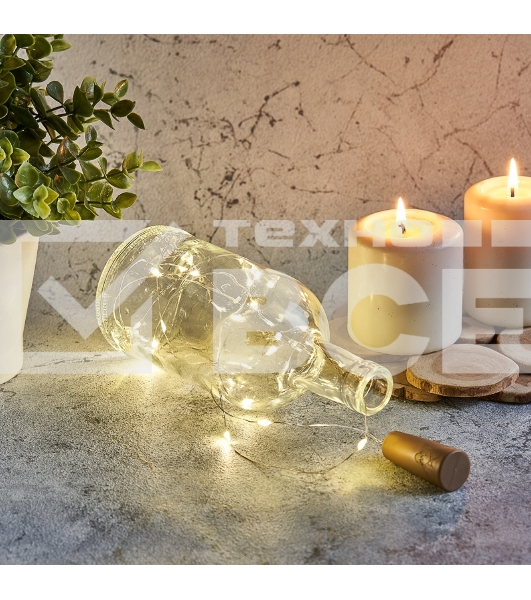 Гирлянда «Роса» с пробкой 2 м, 20 LED, теплое белое свечение, 3хLR44 в комплекте NEON-NIGHT